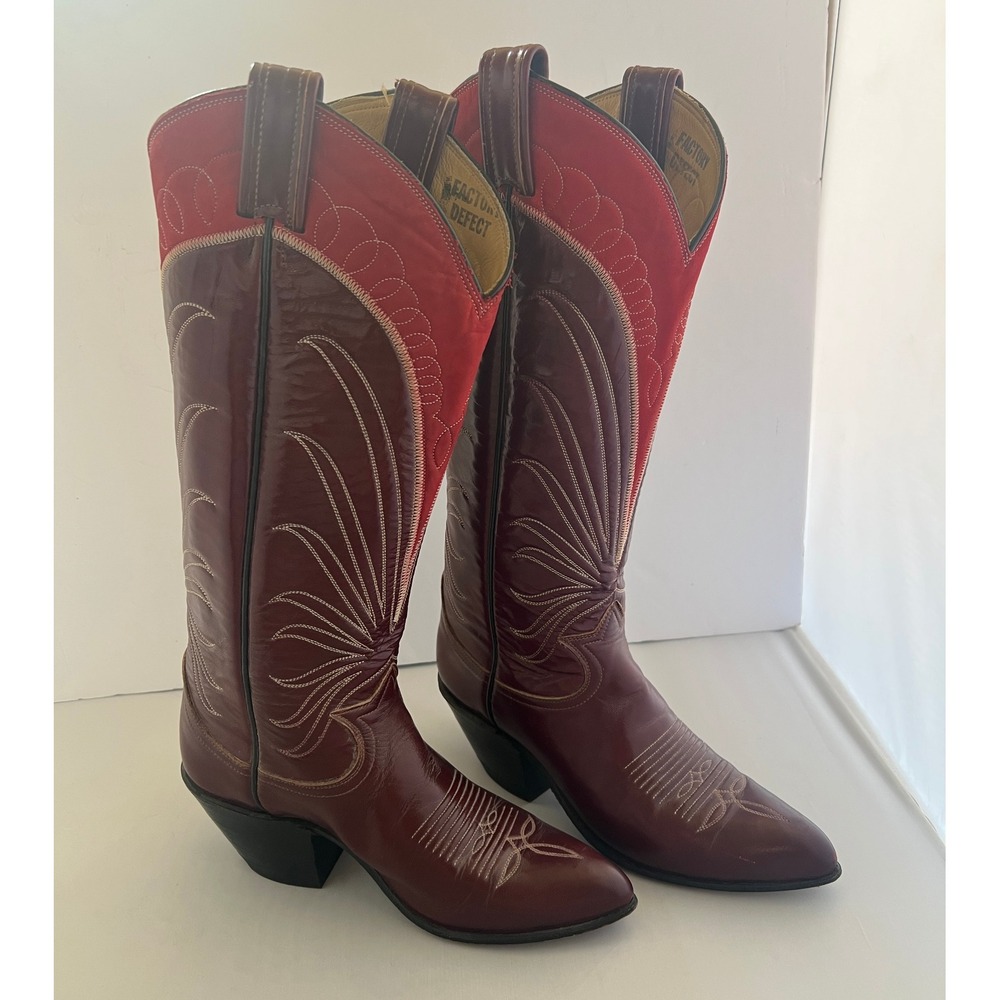 Tony Lama Womens Western Cowboy Boots Burgundy Red Leather Suede Size 4.5 B